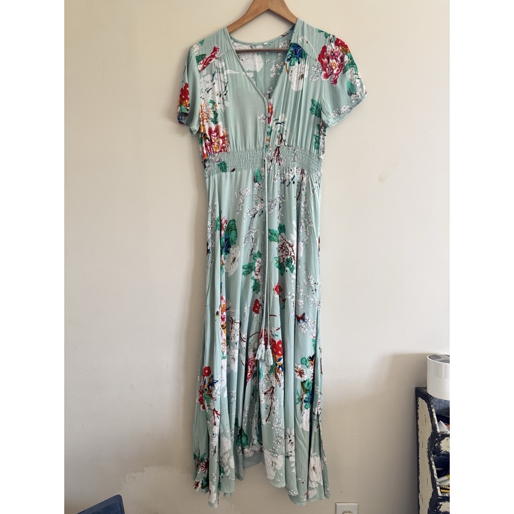 Women's Light Green Long Large Sexy Flowy Floral Dress